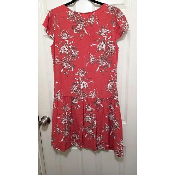 Garnet Hill Women's Floral Print Summer Cap Sleeve Dress Size 6 Coral & White V- - Picture 3 of 8